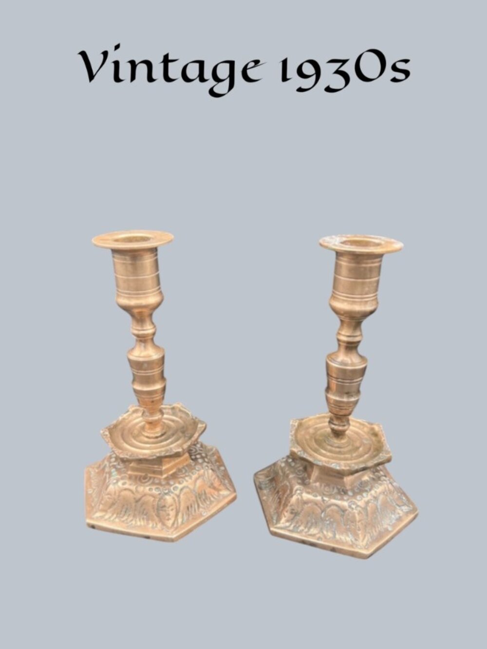 Vintage 1930s Solid Brass Candle Sticks with Angel/Cherub Motif